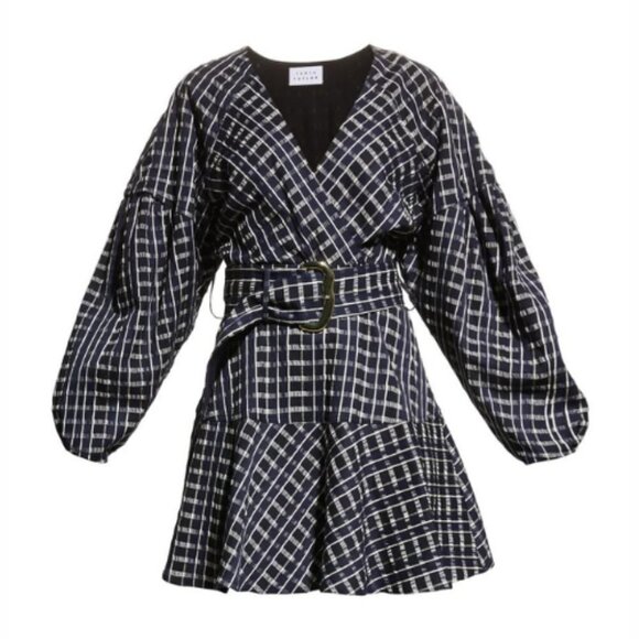 New! Tanya Taylor Nicola Puff-Sleeve Belted Check Mini Dress nwt 17334 - Picture 2 of 15